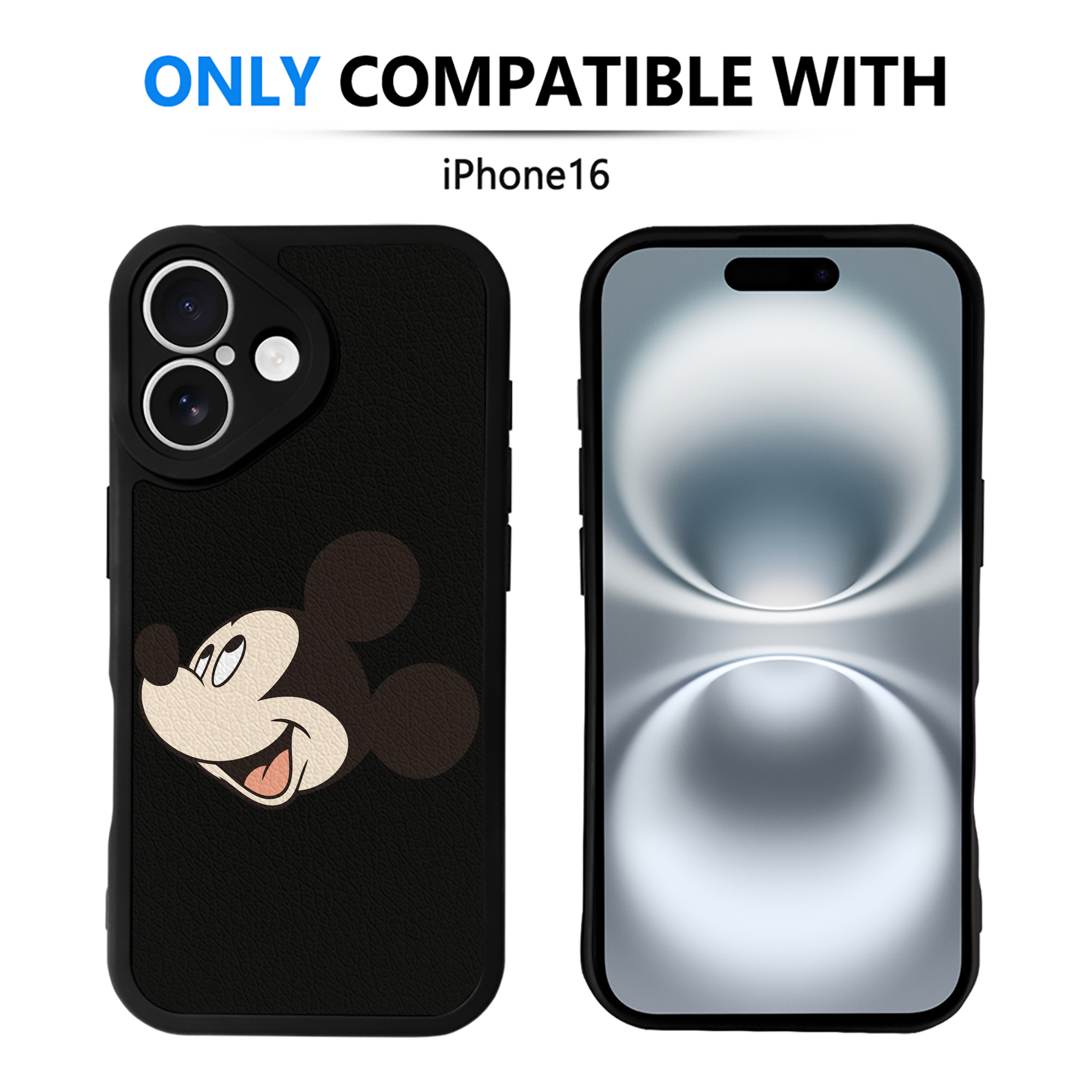 （画像用） ミッキーマウス Mickey Mouse 【iPhone 16シリーズ対応】シリコンスマホケース（レザー調） 材質：シリコン